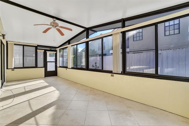 1008 Birkdale Trl, Winter Springs, FL 32708 - unfurnished sunroom with vaulted ceiling with beams and ceiling fan