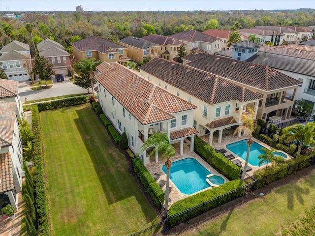 birds eye view of property with a residential view