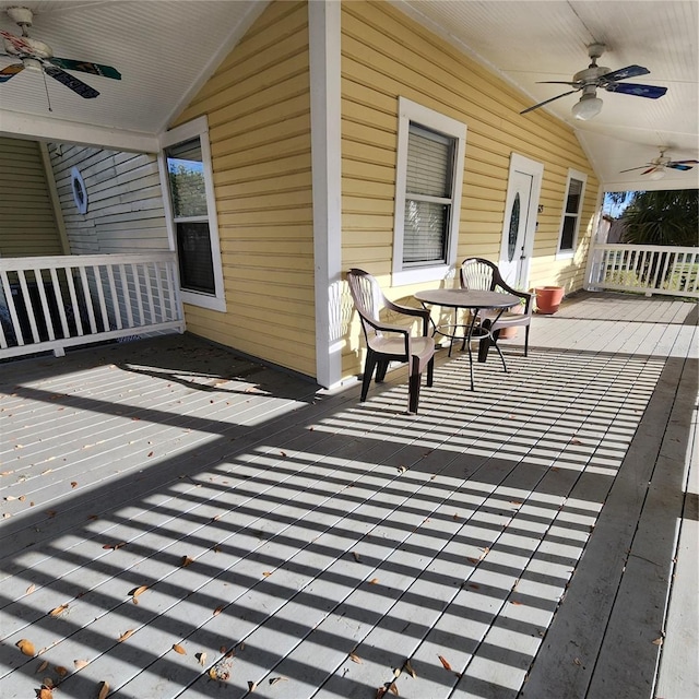 wooden terrace with ceiling fan