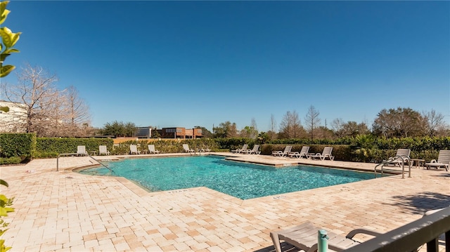 view of swimming pool featuring a patio area