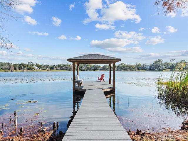 view of dock with a water view