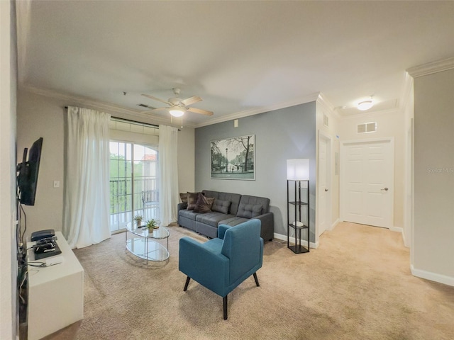 8000 Tuscany Way Unit 4405, Davenport, FL 33896 - living area featuring ornamental molding, light carpet, and ceiling fan
