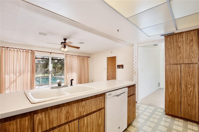 kitchen with sink, ceiling fan, and dishwasher