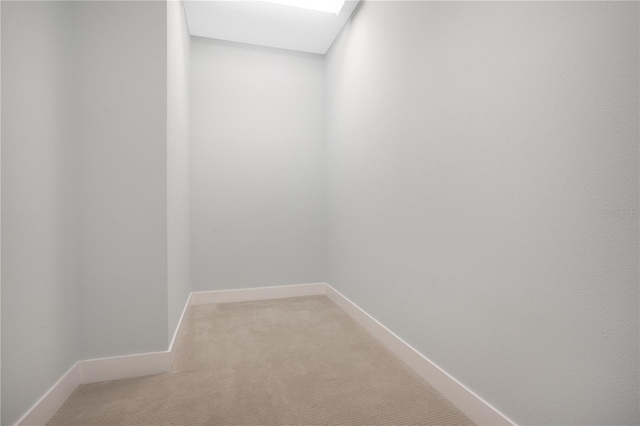 interior space with light carpet and a skylight