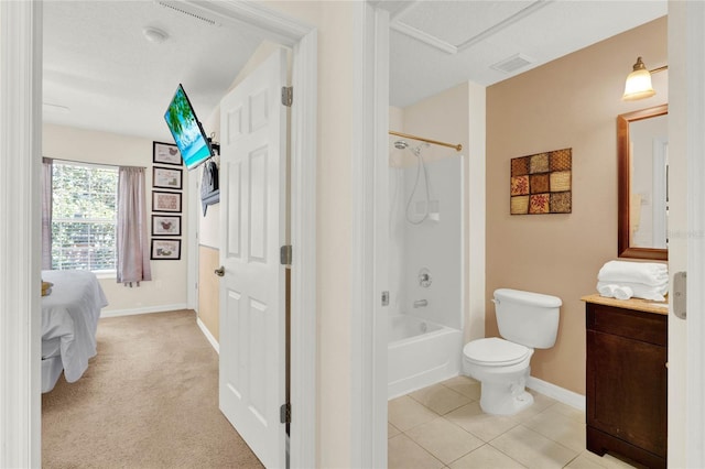 bathroom featuring ensuite bathroom, toilet, visible vents, shower / bathing tub combination, and tile patterned floors