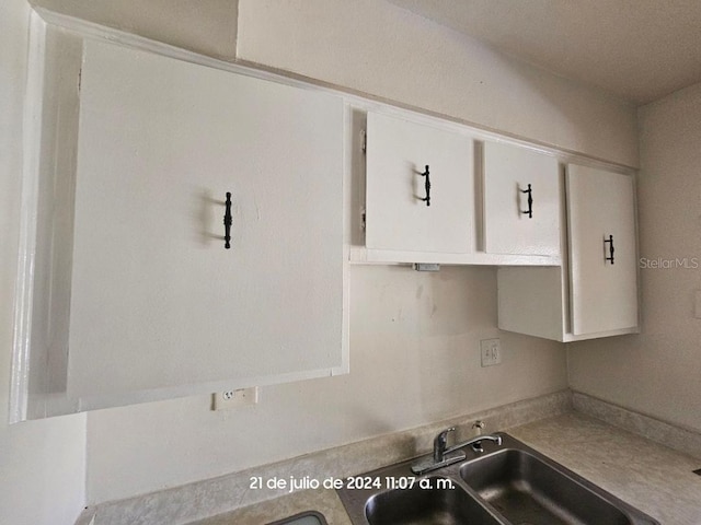 details with white cabinetry and a sink