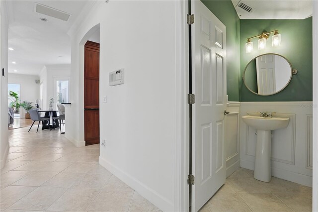 bathroom with tile patterned flooring, visible vents, and recessed lighting