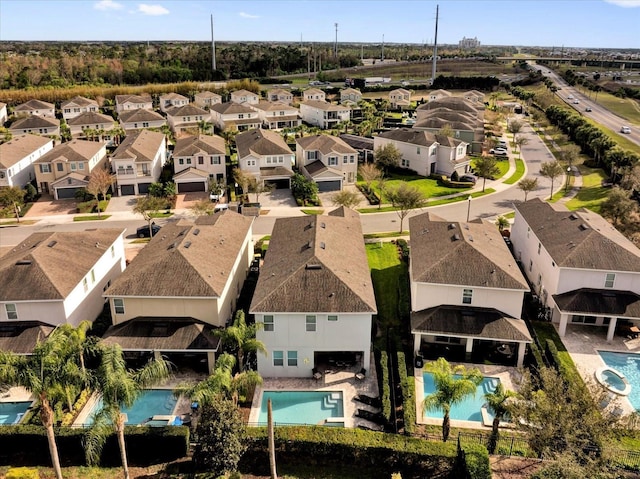 bird's eye view with a residential view