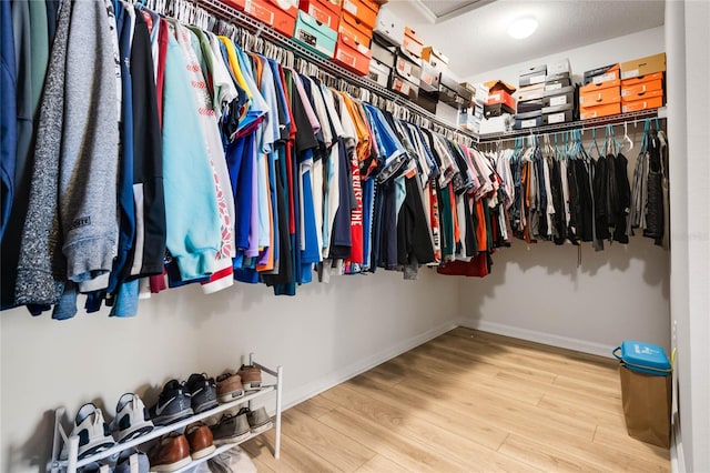 walk in closet featuring wood finished floors