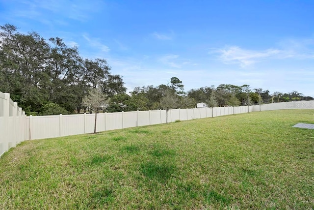 view of yard with a fenced backyard