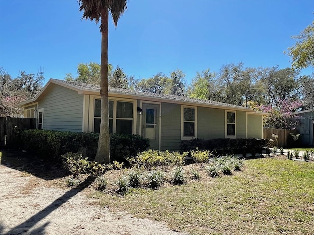 single story home with fence