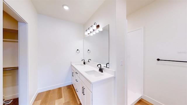 full bath featuring a sink, a spacious closet, and double vanity