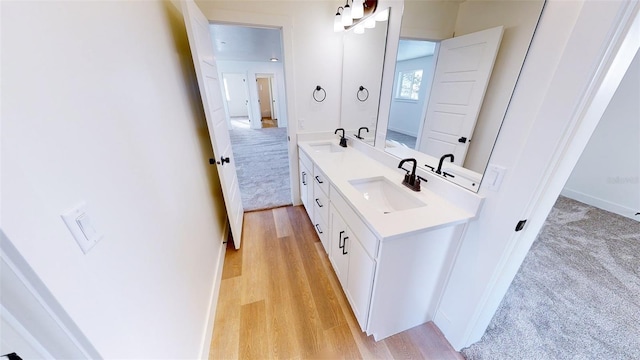 full bathroom featuring double vanity, a sink, and wood finished floors