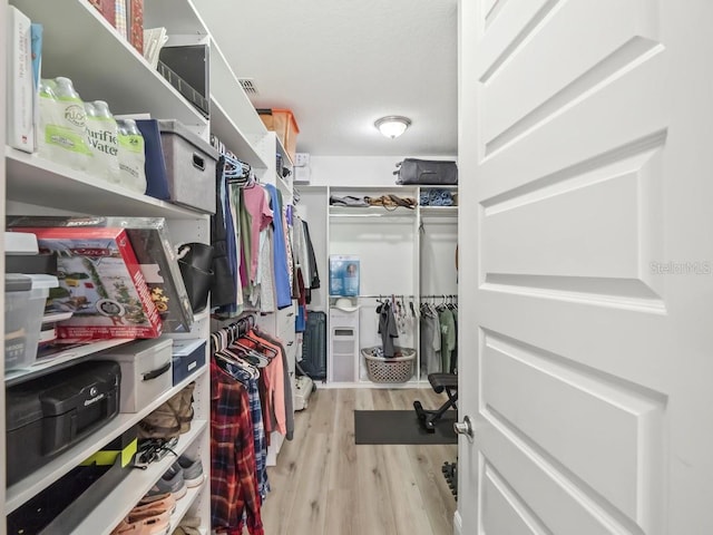 spacious closet featuring light wood-style flooring