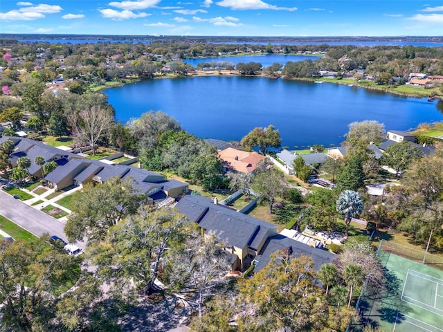 bird's eye view with a residential view and a water view