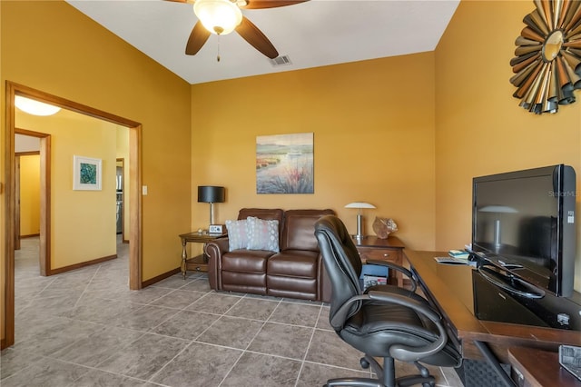 2825 Lake Tohopekaliga Blvd, Kissimmee, FL 34746 - tiled home office with baseboards, a ceiling fan, and visible vents