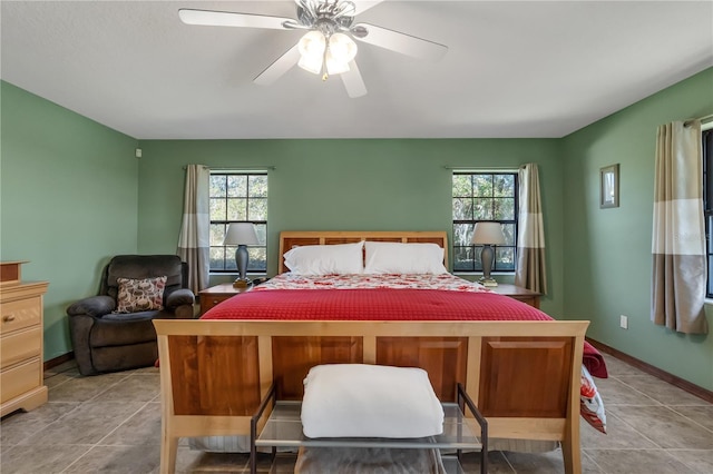 2825 Lake Tohopekaliga Blvd, Kissimmee, FL 34746 - bedroom featuring ceiling fan, baseboards, tile patterned flooring, and multiple windows