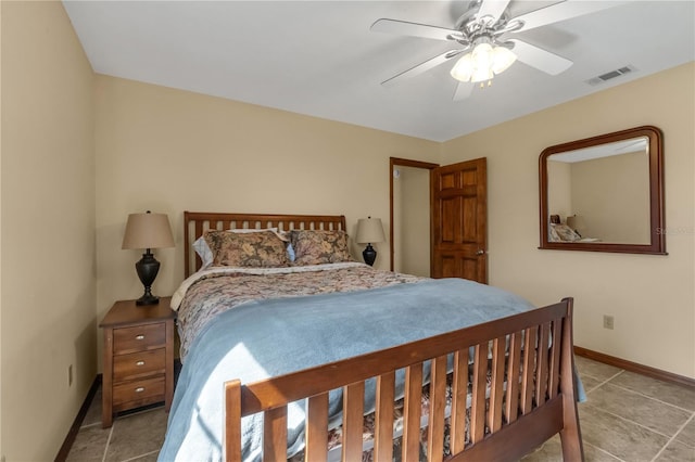 2825 Lake Tohopekaliga Blvd, Kissimmee, FL 34746 - bedroom featuring visible vents, tile patterned flooring, baseboards, and a ceiling fan