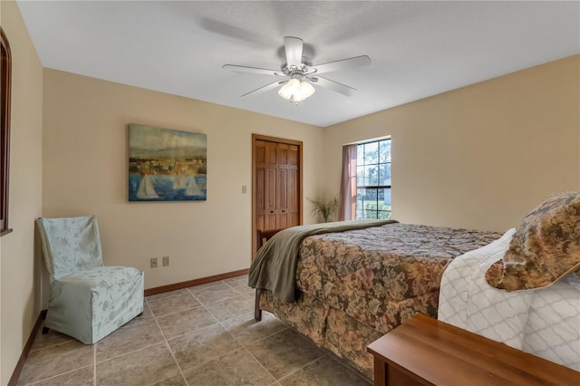 2825 Lake Tohopekaliga Blvd, Kissimmee, FL 34746 - bedroom featuring ceiling fan, baseboards, tile patterned flooring, and a closet