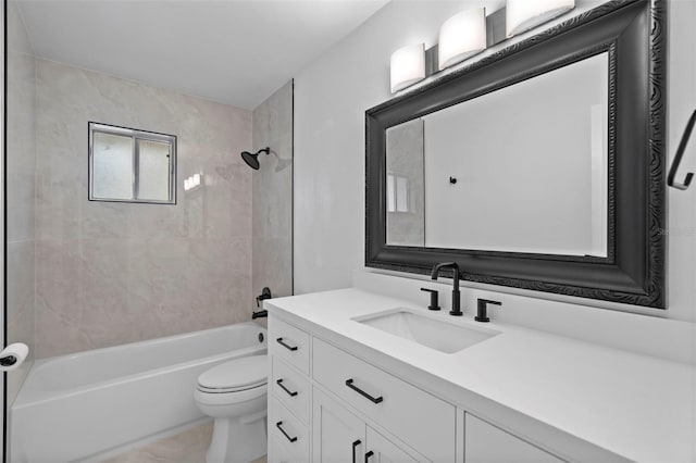 bathroom with shower / washtub combination, vanity, and toilet