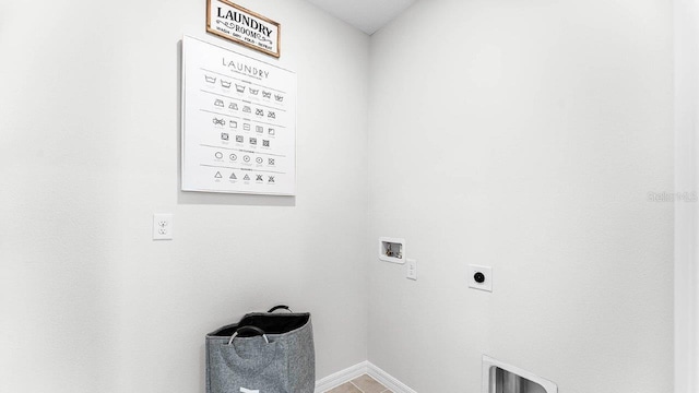 washroom featuring baseboards, laundry area, washer hookup, and hookup for an electric dryer