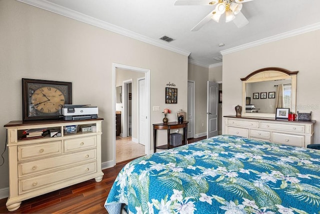 13221 Fountainbleau Dr, Clermont, FL 34711 - bedroom with crown molding, dark wood-style flooring, and ceiling fan