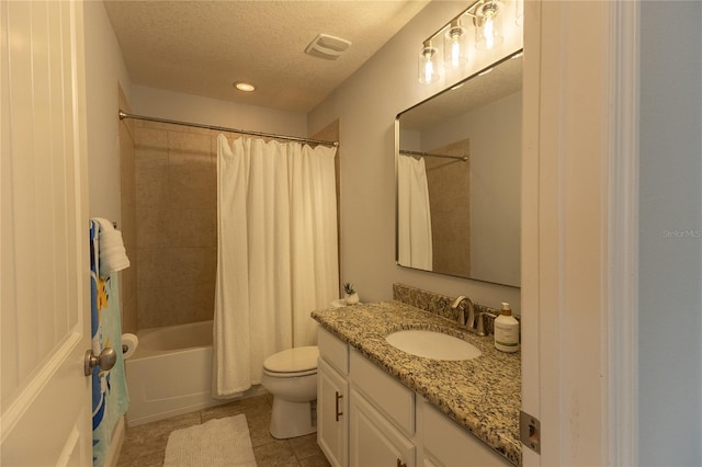 14664 Spotted Sandpiper Blvd, Winter Garden, FL 34787 - bathroom featuring vanity, shower / bath combination with curtain, a textured ceiling, tile patterned floors, and recessed lighting