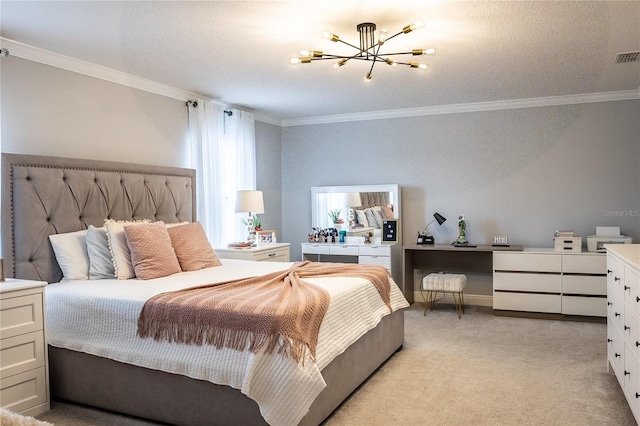 14664 Spotted Sandpiper Blvd, Winter Garden, FL 34787 - bedroom featuring crown molding, a chandelier, and light colored carpet
