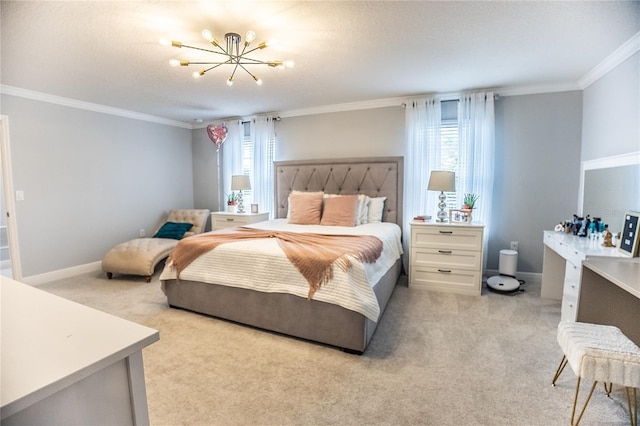 14664 Spotted Sandpiper Blvd, Winter Garden, FL 34787 - bedroom with a chandelier, crown molding, multiple windows, and light carpet