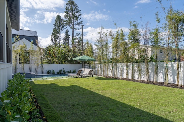 view of yard featuring a fenced backyard and a fenced in pool