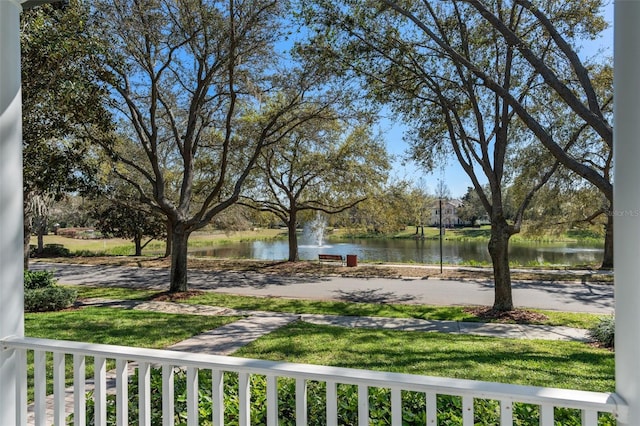 view of yard with a water view