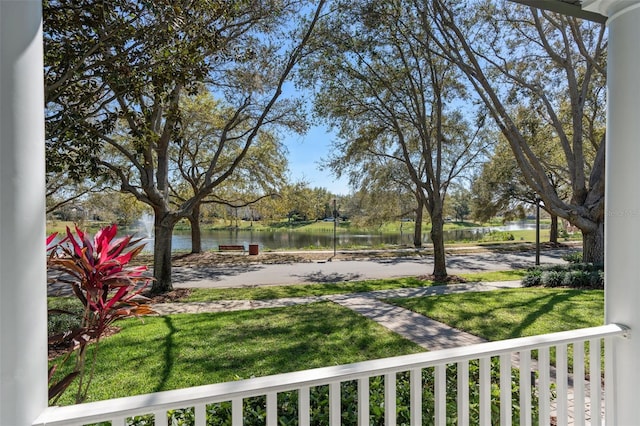 view of yard with a water view