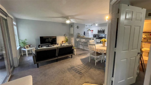 2200 Metropolitan Way Unit 926, Orlando, FL 32839 - carpeted living area with ceiling fan and track lighting