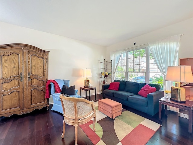 living room with dark wood-type flooring