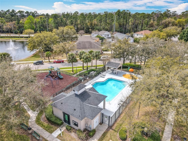 aerial view with a water view