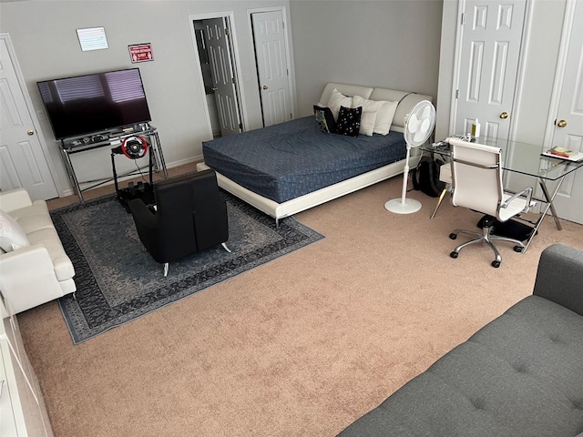 bedroom featuring carpet flooring and baseboards