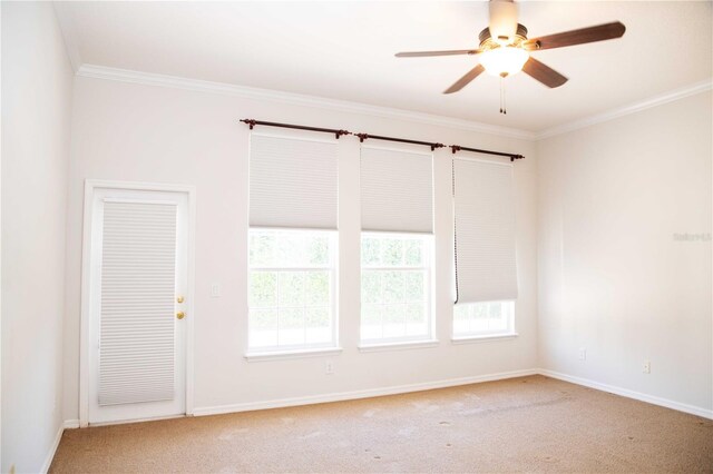 11474 Claymont Cir, Windermere, FL 34786 - empty room featuring carpet flooring, ornamental molding, plenty of natural light, and ceiling fan