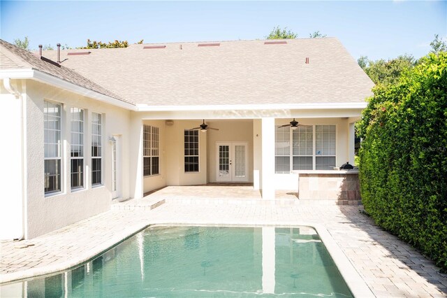 11474 Claymont Cir, Windermere, FL 34786 - swimming pool with a ceiling fan, a patio, and french doors
