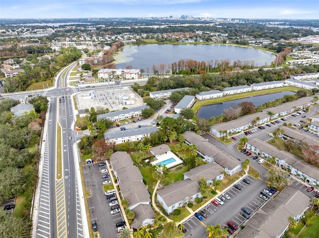 aerial view featuring a water view