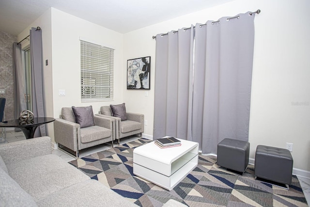 living area with baseboards