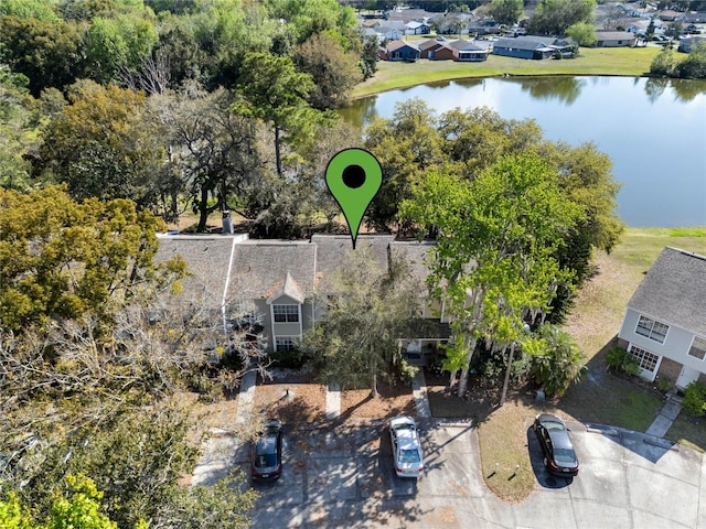 aerial view featuring a water view