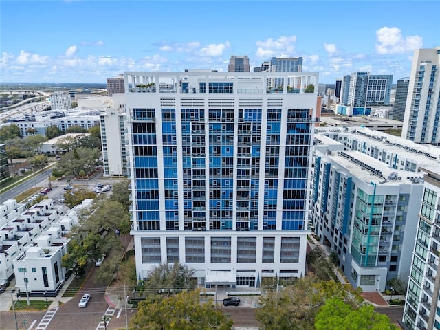 view of building exterior with a city view