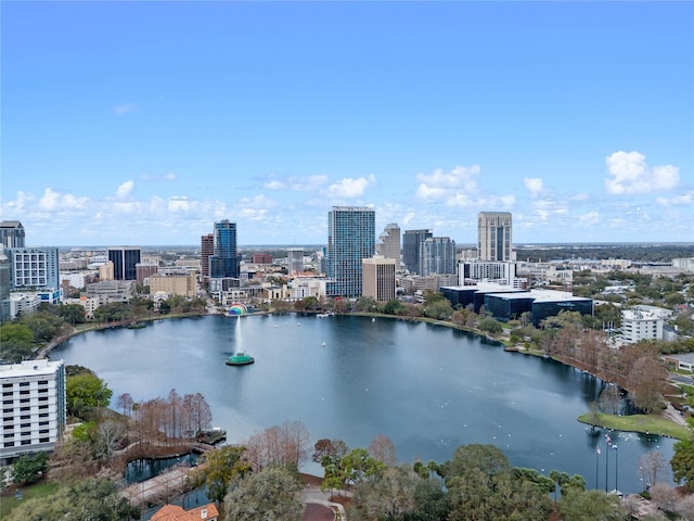 bird's eye view with a water view and a city view