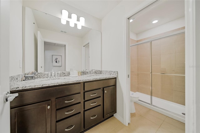 4149 Lana Ave, Davenport, FL 33897 - bathroom with toilet, tile patterned flooring, double vanity, and a shower stall