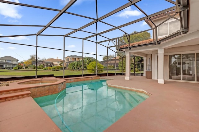 10616 Emerald Chase Dr, Orlando, FL 32836 - outdoor pool featuring a residential view, glass enclosure, a patio, and an in ground hot tub