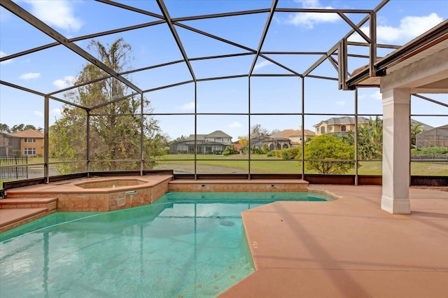 10616 Emerald Chase Dr, Orlando, FL 32836 - pool featuring a residential view, a lanai, a patio, and an in ground hot tub