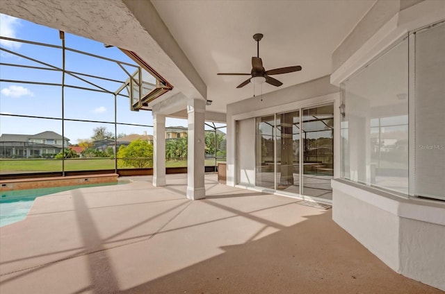 10616 Emerald Chase Dr, Orlando, FL 32836 - unfurnished sunroom featuring a pool and ceiling fan