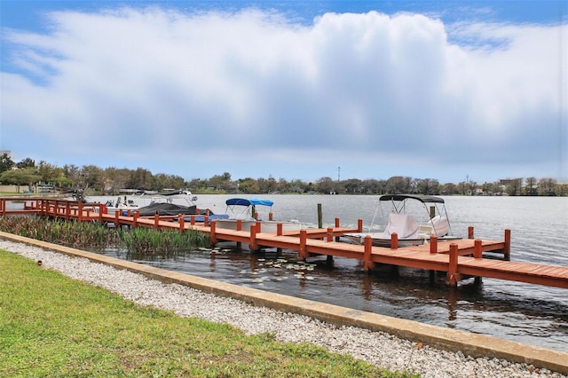 view of dock with a water view