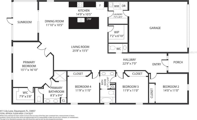 411 Lily Ln, Davenport, FL 33837 - view of floor plan / room layout