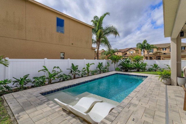 view of pool with a patio, a fenced backyard, and a fenced in pool